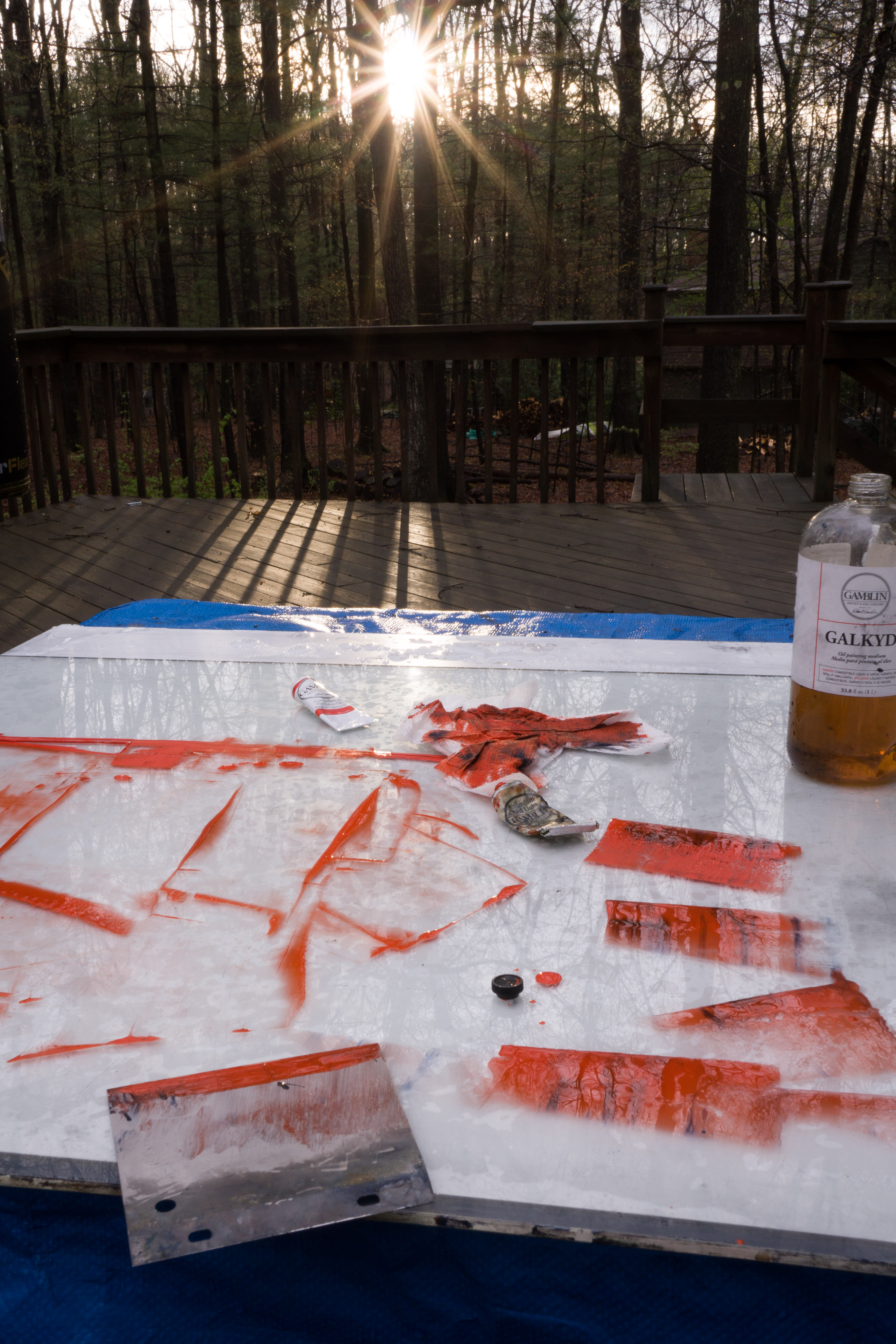 Outdoor studio, work in progress at last light.